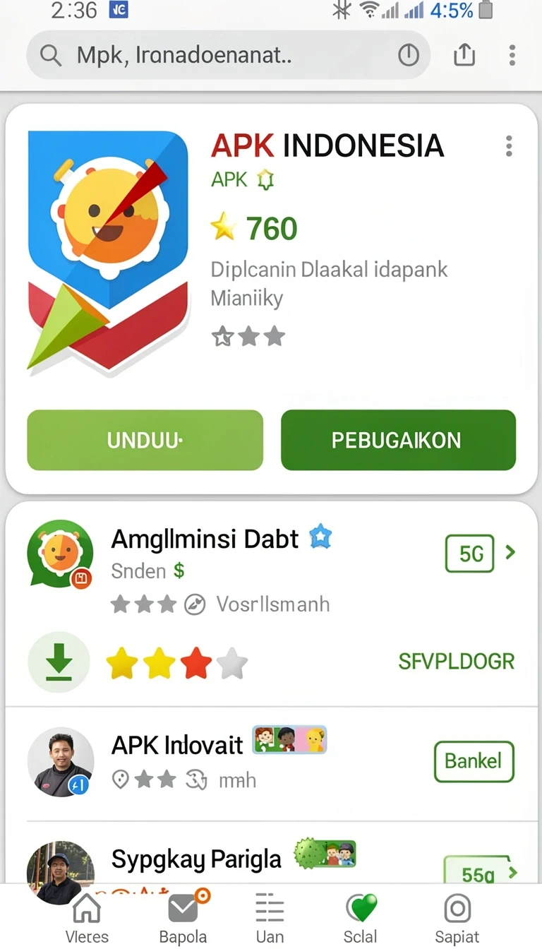 Halaman detail dengan informasi versi, ukuran, dan rating.
